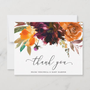 Boho Floral Burnt Orange Burgundy Babydusche Dankeskarte