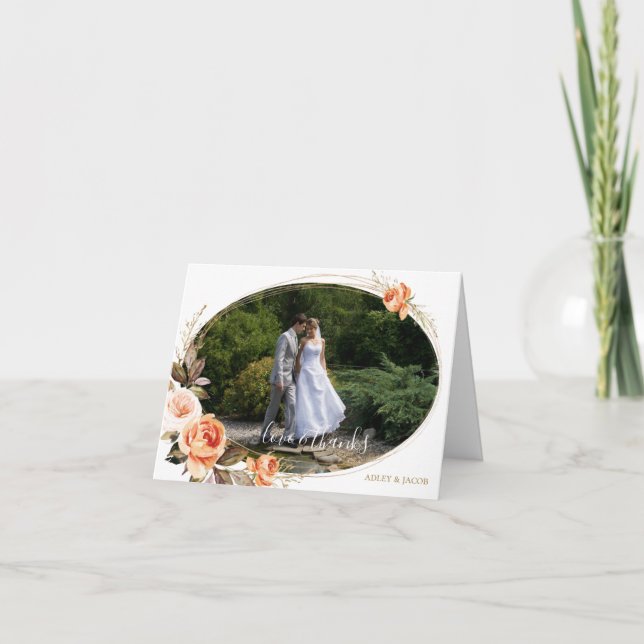 Boho Floral Burnt Orange Liebe und Dank Hochzeit Dankeskarte (Vorderseite)