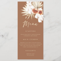 Boho Floral Burnt Orange Menu Mariage