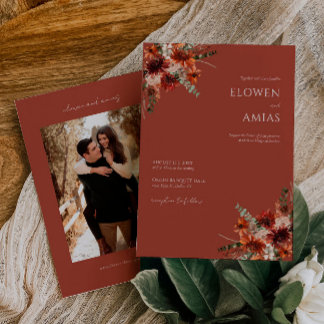 Boho Floral Burnt Orange Wedding Einladung