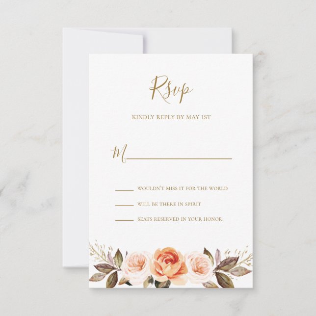 Boho Floral Burnt Orange Wedding RSVP Card Einladung (Vorderseite)