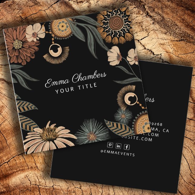 Boho Floral Business Card Quadratische Visitenkarte (Von Creator hochgeladen)