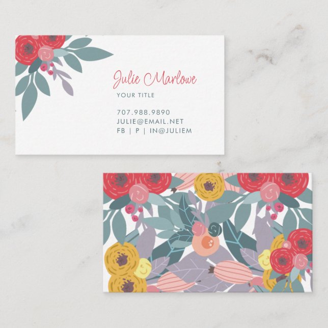 Boho Floral Business Card Visitenkarte (Vorne/Hinten)