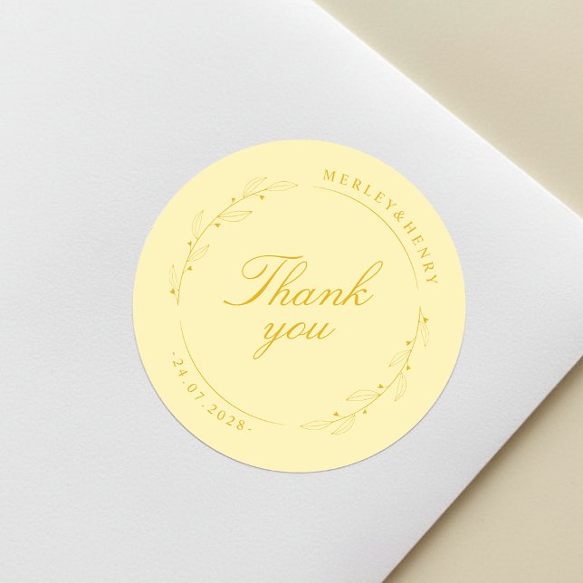 Boho Floral Butter Yellow Wedding Thank You Runder Aufkleber (Von Creator hochgeladen)