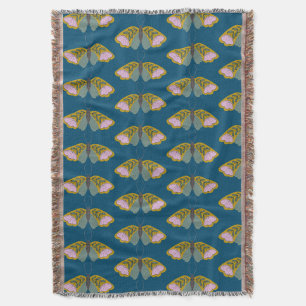 Boho Floral Butterfly Illustration Patter Blau Decke