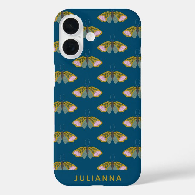 Boho Floral Butterfly Illustration Personalisiert iPhone 16 Hülle (Rückseite)