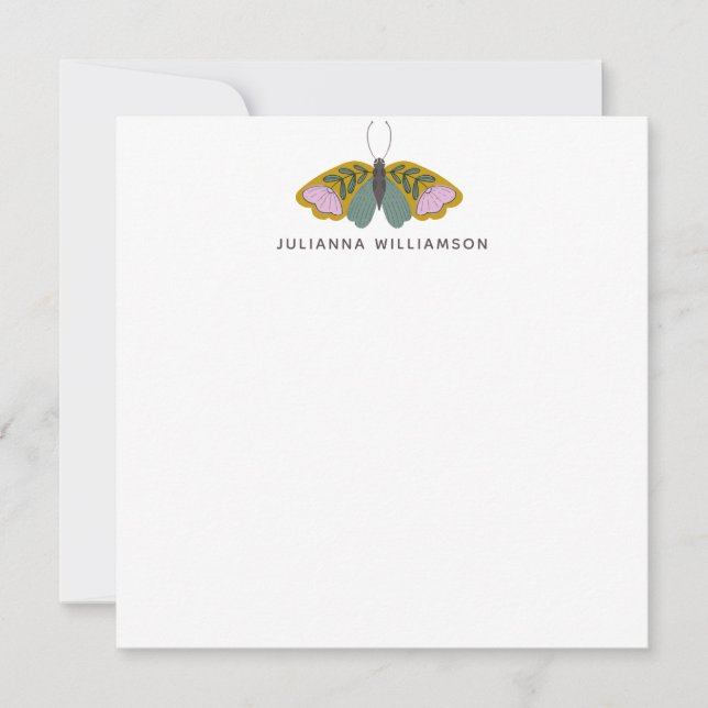 Boho Floral Butterfly Illustration Personalisiert Mitteilungskarte (Vorderseite)