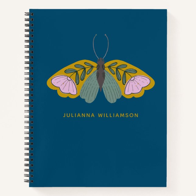 Boho Floral Butterfly Illustration Personalisiert Notizbuch (Vorderseite)