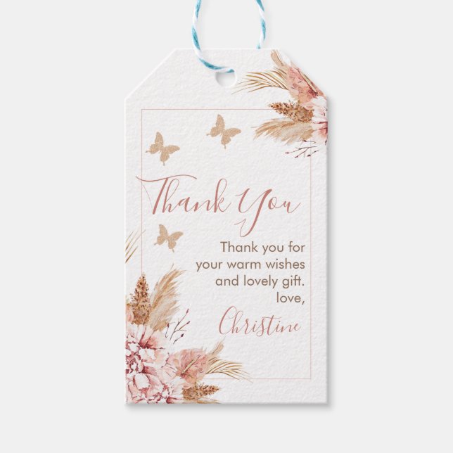 Boho Floral Butterfly Kisses Baby Dusche Vielen Da Geschenkanhänger (Vorderseite)