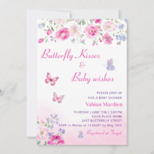 Boho Floral Butterfly Kisses girl Baby Shower Einladung