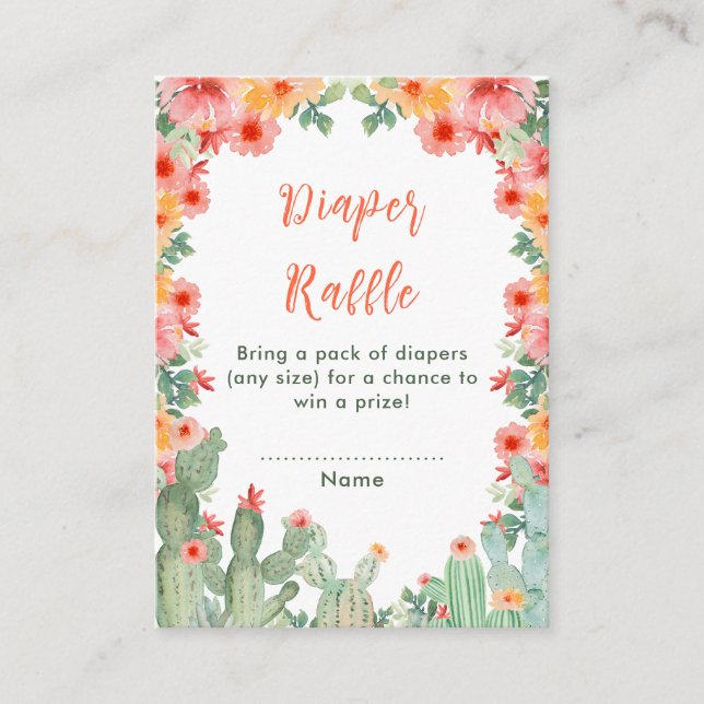 Boho Floral Cactus Baby Duwer Diaper Raffle Begleitkarte (Vorderseite)