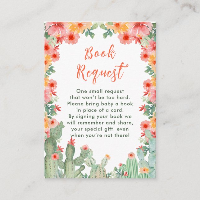 Boho Floral Cactus Baby Shower Book Request Begleitkarte (Vorderseite)