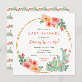 Boho Floral Cactus Baby Shower Einladung