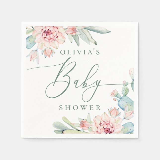 Boho Floral Cactus | Desert Botanical Baby Shower Serviette (Vorderseite)