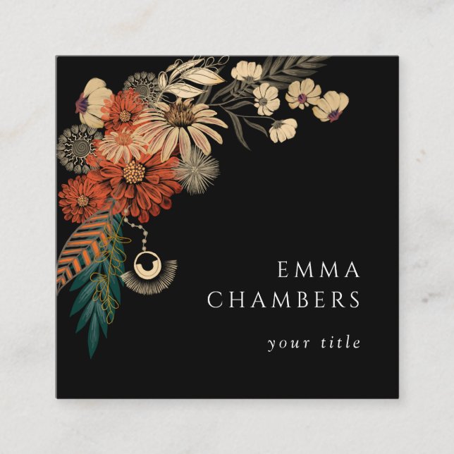 Boho Floral Carte de visite noir (Devant)