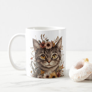 Boho Floral Cat Face Tasse - Stilvoll & witzig