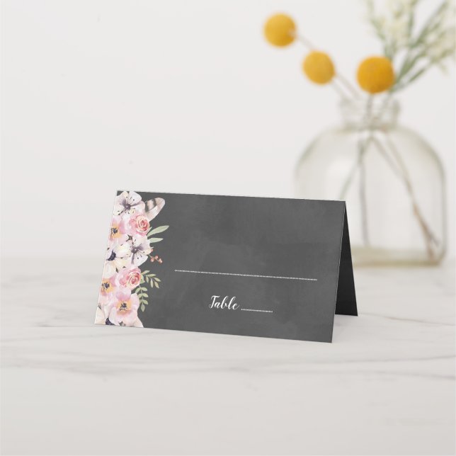 Boho Floral Chalkboard Platzkarte (Vorderseite)