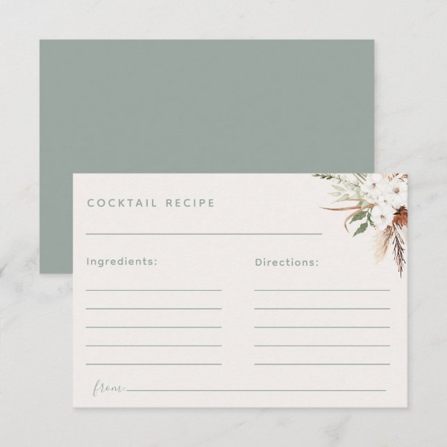 Boho Floral Cocktail Rezept Karte (Vorne/Hinten)
