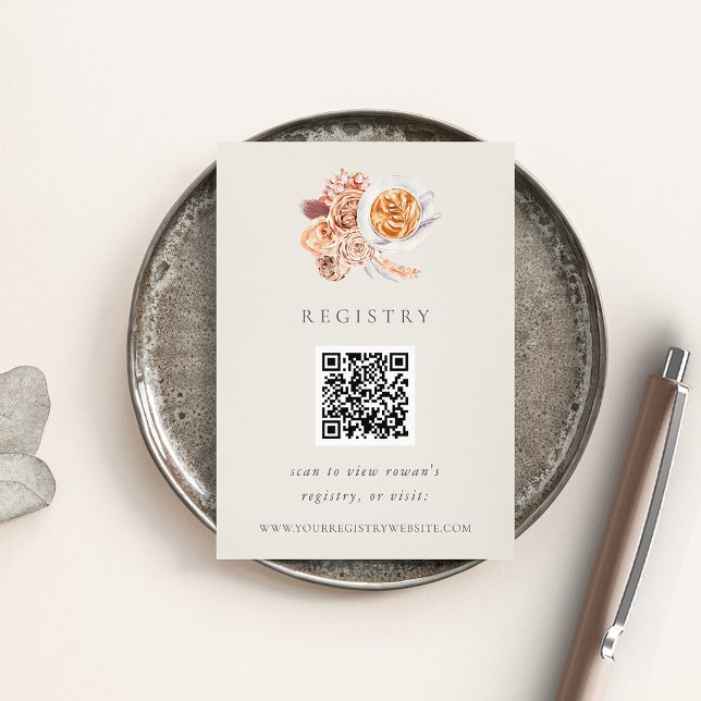 Boho Floral Coffee Brautparty QR-Code Begleitkarte (Von Creator hochgeladen)