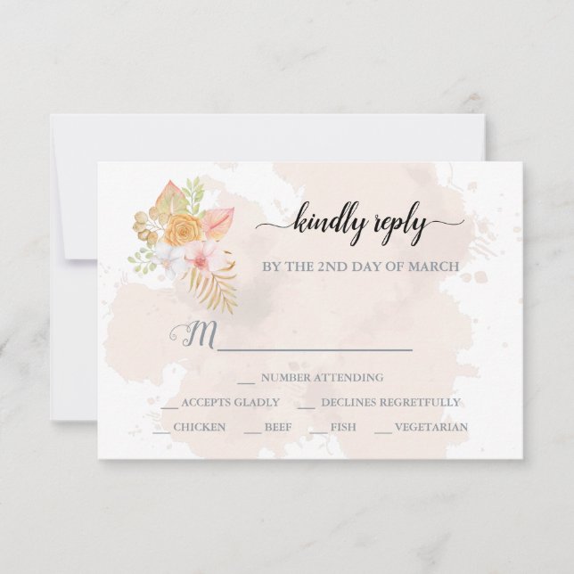 Boho Floral Coral Pink Minimalistisch Wedding RSVP (Vorderseite)