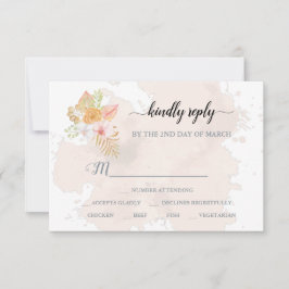 Boho Floral Coral Pink Minimalistisch Wedding RSVP