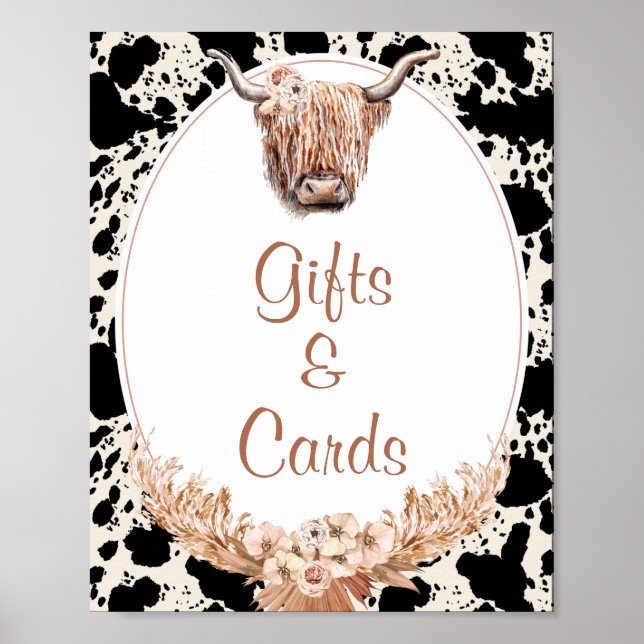 Boho Floral Cow Geschenke und Karten Babyduschzeic Poster (Vorne)