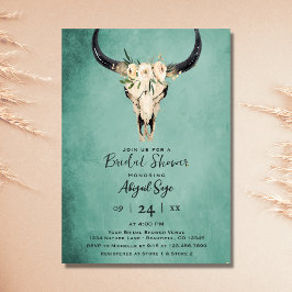 Boho Floral Cow Skull auf Türkis Brautparty Einladung
