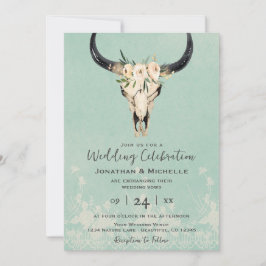 Boho Floral Cow Skull auf Türkishochzeit Einladung
