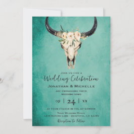 Boho Floral Cow Skull auf Türkishochzeit Einladung
