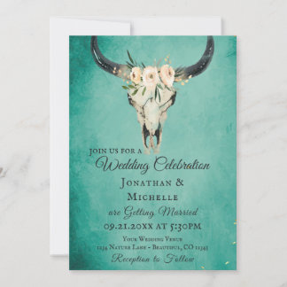 Boho Floral Cow Skull auf Türkishochzeit Einladung