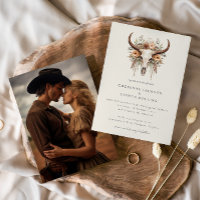 Boho Floral Cow Skull Western Foto Hochzeit
