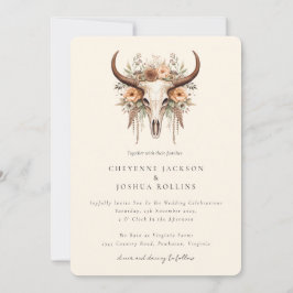 Boho Floral Cow Skull Western Hochzeit Einladung