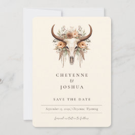 Boho Floral Cow Skull Western QRcode Save the Date Einladung