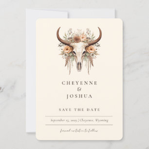 Boho Floral Cow Skull Western QRcode Save the Date Einladung