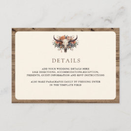 Boho Floral Cow Skull Western Wedding Details Begleitkarte