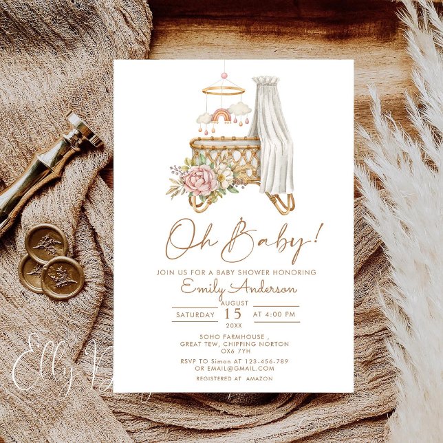 Boho Floral Crib Bassinet Kinderzimmer Babydusche Einladung (Von Creator hochgeladen)