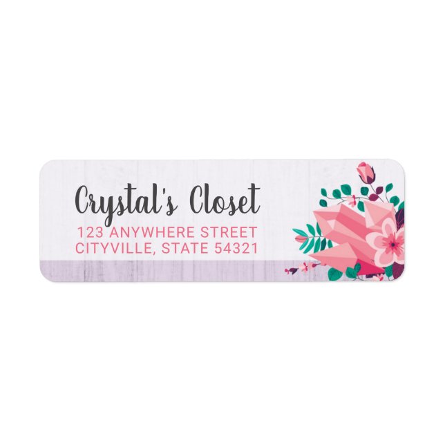 Boho Floral Crystals Boutique Rosa Rücksendeadress (Vorne)