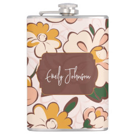 Boho Floral Custom Name Flachmann