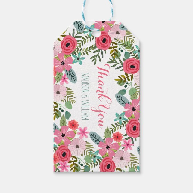 Boho floral Danke Geschenkmarken Personalisiert Geschenkanhänger (Vorderseite)