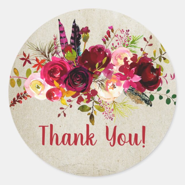 Boho floral danke Ihnen Aufkleber (Vorderseite)