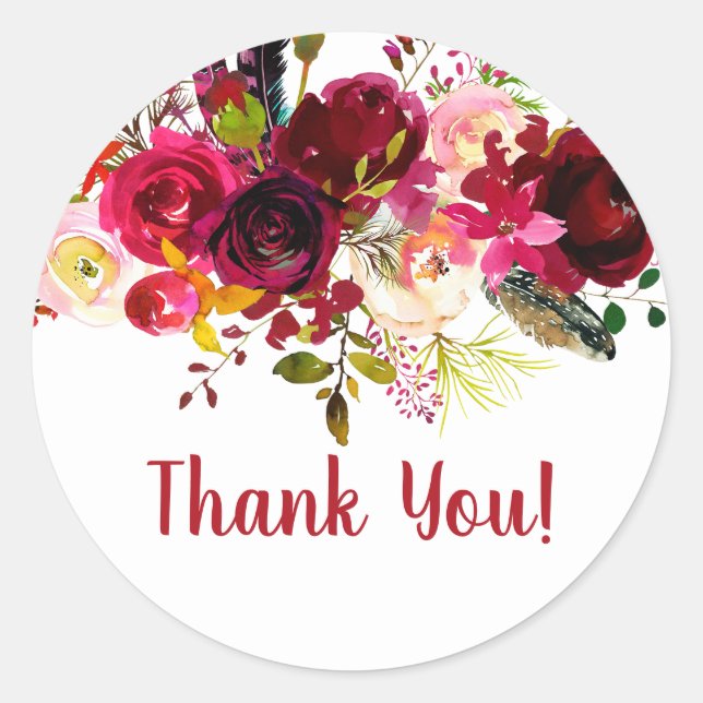 Boho floral danke Ihnen Aufkleber (Vorderseite)