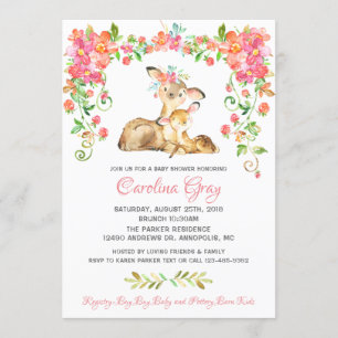 Boho Floral Deer Invitation Baby shower rose