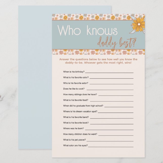 Boho Floral, der Daddy Best Guessing Game kennt (Vorne/Hinten)
