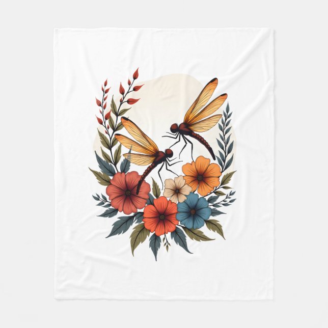 Boho Floral Dragonfly Fleecedecke (Vorderseite)