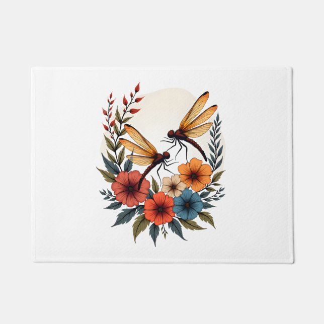 Boho Floral Dragonfly Fußmatte (Vorderseite)