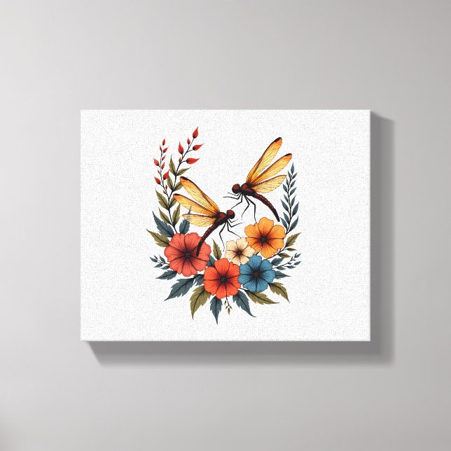 Boho Floral Dragonfly Leinwanddruck (Vorderseite)