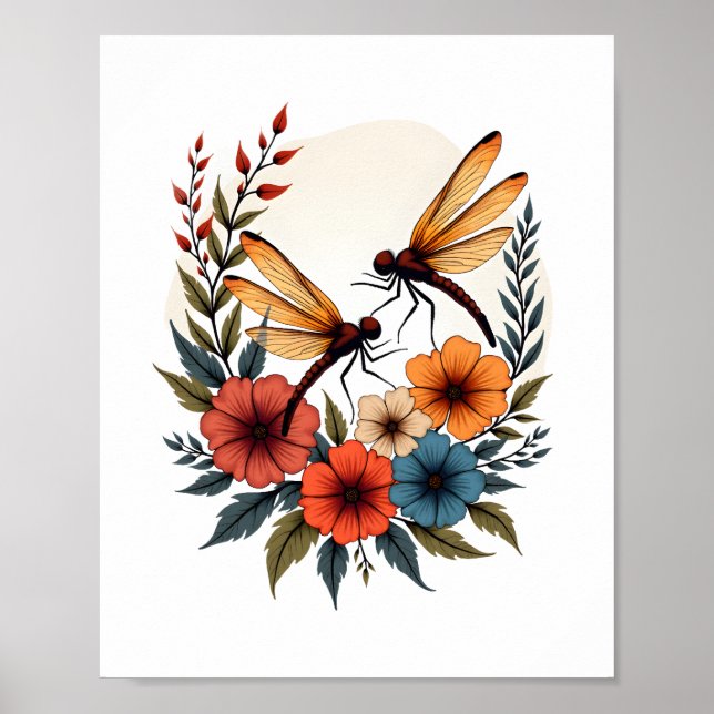 Boho Floral Dragonfly Poster (Vorne)
