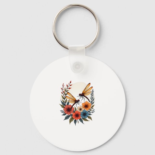 Boho Floral Dragonfly Schlüsselanhänger (Vorderseite)