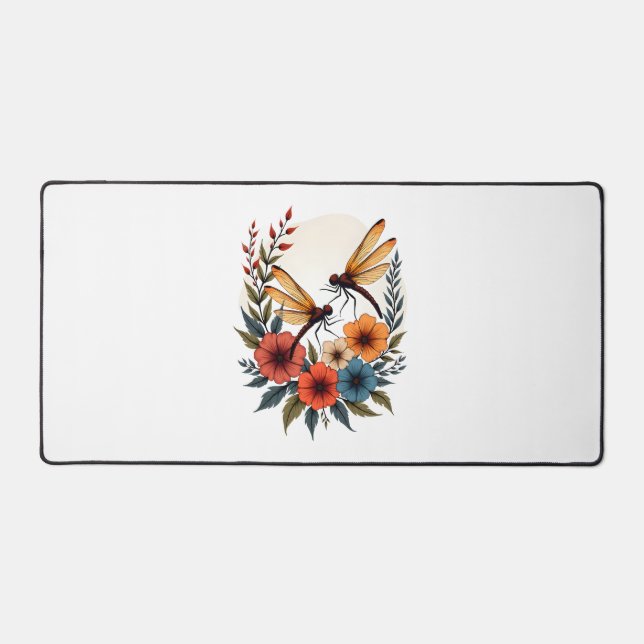 Boho Floral Dragonfly Schreibtischunterlage (Vorderseite)