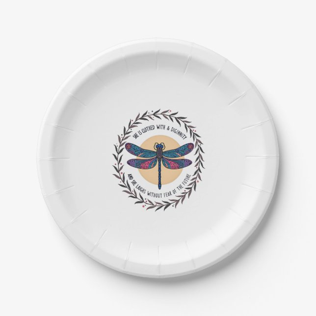 Boho Floral Dragonfly Sie ist mit Stärke bekleidet Pappteller (Vorderseite)
